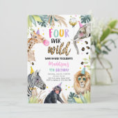 Invitation Four Ever Wild Safari Party Animaux 4e anniversair (Debout devant)