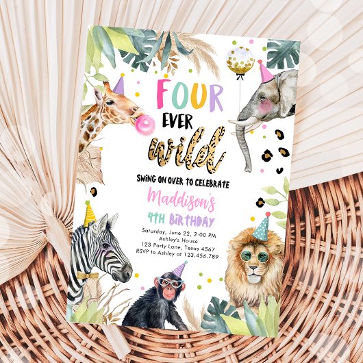 Invitation Four Ever Wild Safari Party Animaux 4e anniversair
