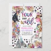 Invitation Four Ever Wild Safari Rainbow Cheetah 4e anniversa (Devant)