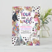 Invitation Four Ever Wild Safari Rainbow Cheetah 4e anniversa (Debout devant)