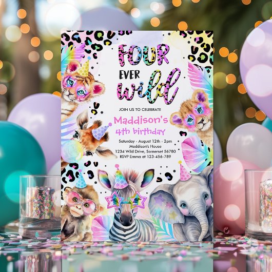 Invitation Four Ever Wild Safari Rose Girl Leopard Anniversai