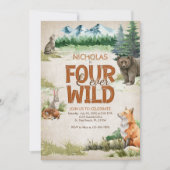 Invitation Four Ever Wild Woodland Animal 4e anniversaire (Devant)