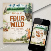Invitation Four Ever Wild Woodland Animal 4e anniversaire