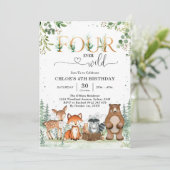 Invitation Four Ever Wild Woodland Party Animals 4th Birthday (Debout devant)
