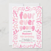 Invitation Four Ever Young Confetti Balloon 4th Birthday  (Devant)