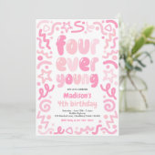 Invitation Four Ever Young Confetti Balloon 4th Birthday  (Debout devant)