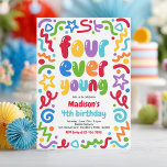Invitation Four Ever Young Confetti Balloon 4th Birthday<br><div class="desc">Four Ever Young Confetti Balloon 4th Birthday Invitation</div>