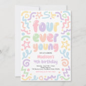 Invitation Four Ever Young Confetti Balloon 4th Birthday  (Devant)