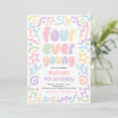 Invitation Four Ever Young Confetti Balloon 4th Birthday  (Debout devant)