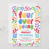 Invitation Four Ever Young Confetti Balloon 4th Birthday (Devant)