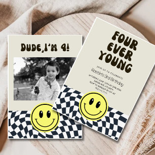 Invitation FOUR ever Young Retro Boys 4e anniversaire Invitat