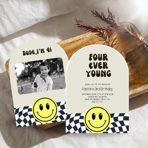 Invitation FOUR ever Young Retro Boys 4e anniversaire Invitat