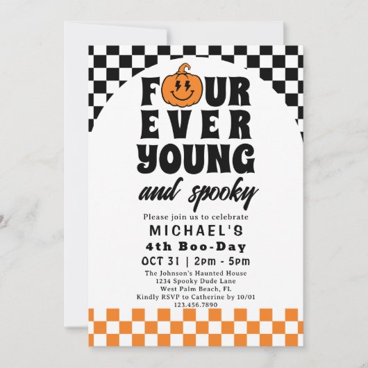 Invitation Four Ever Young Retro Halloween 4e fête d'annivers (Devant)
