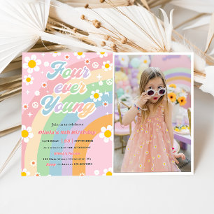Invitation Four Ever Young Super Daisy Rainbow 4e anniversair