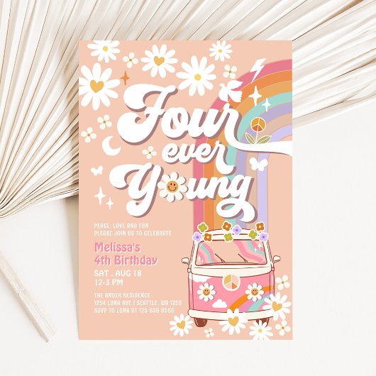 Invitation Four Ever Young Super Daisy Rainbow 4e anniversair