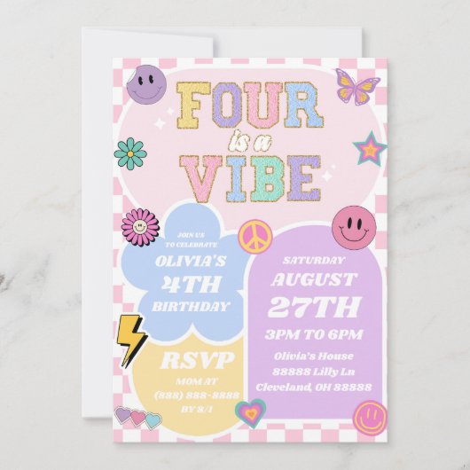 Invitation Four Is A Vibe Preppy Patch 4th Birthday Party (Devant)