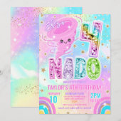 Invitation Four Nado Rainbow Glitter 4th Birthday Party  (Devant / Derrière)