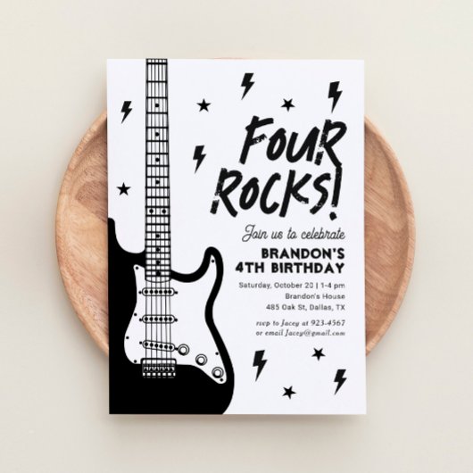 Invitation Four Rocks Guitar Rock et Roll 4e anniversaire