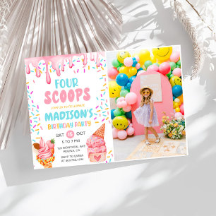 Invitation Four Scoops Girls Ice Cream 4e anniversaire