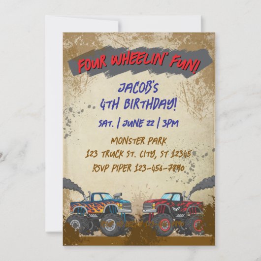 Invitation Four Wheelin' Fun Monster Truck Birthday (Devant)
