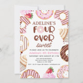 Invitation Fourever rose Donut sucré 4e fête d'anniversaire (Devant)