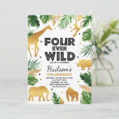 Invitation Fourever Wild 4e anniversaire fête Safari Animaux (Debout devant)