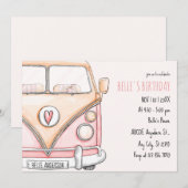 Invitation Fourgonnette rose vintage (Devant / Derrière)