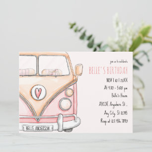 Invitation Fourgonnette rose vintage