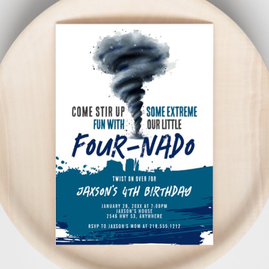 Invitation Fournado Twister Tornado Blue Grunge Anniversaire