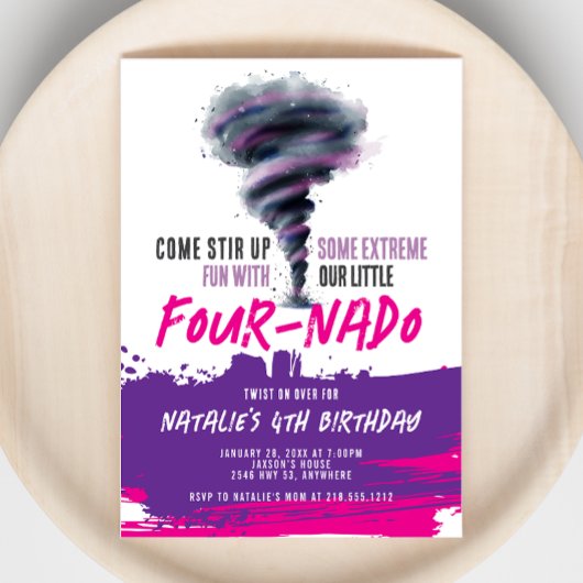 Invitation Fournado Twister Tornado rose violet Anniversaire