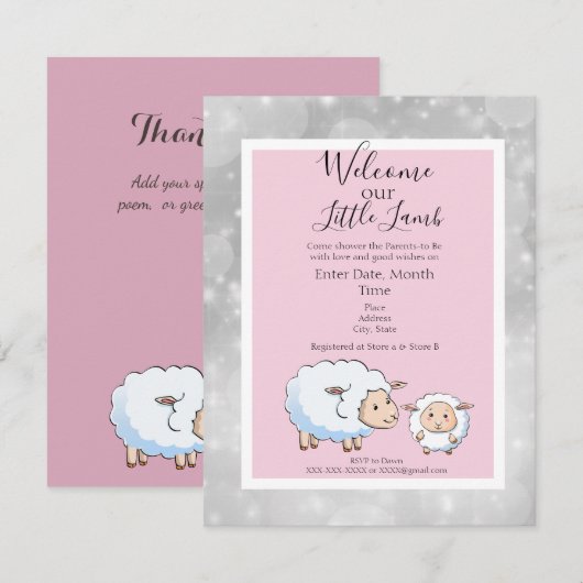 Invitation Fournitures de douche pour bébé pour agneau gris r (Devant / Derrière)