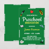 Invitation Fournitures de l'école verte mignonne maternelle (Devant / Derrière)