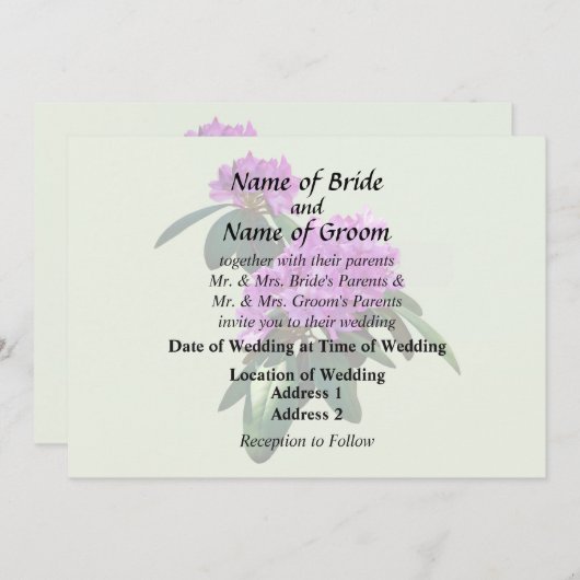Invitation Fournitures de mariage aux jolis rhododendrons ros (Devant / Derrière)