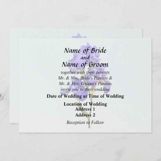 Invitation Fournitures de Mariage Iris triple violet (Devant / Derrière)