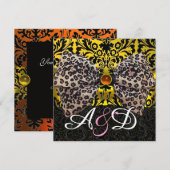 INVITATION FOURRURE ANIMALE IMPRIMÉE ARC SATIN NOIR MONOGRAMM (Devant / Derrière)