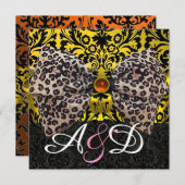 INVITATION FOURRURE ANIMALE IMPRIMÉE NOEUD PAPILLON DAMAS NOI (Devant / Derrière)