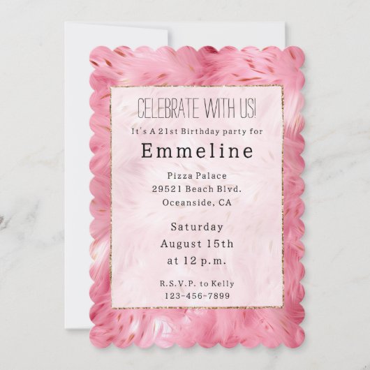 Invitation Fourrure Fille Rose Faux (Devant)