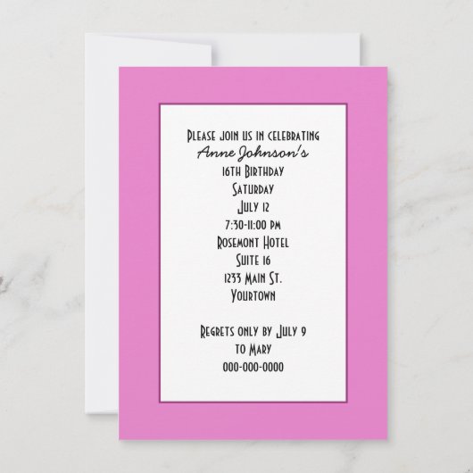 Invitation Fourrure léopard rose 16e anniversaire (Dos)