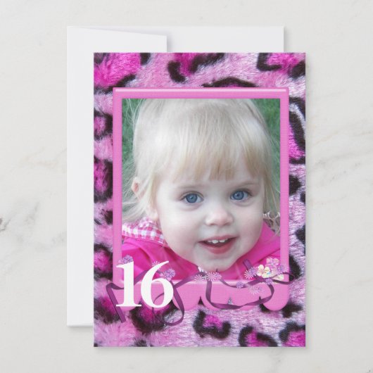Invitation Fourrure léopard rose 16e anniversaire (Devant)