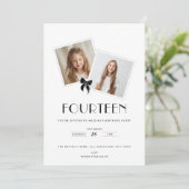 Invitation Fourteen black ribbon 14th birthday teens (Debout devant)