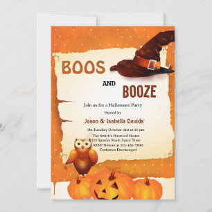 Invitation Fous et Boissons Orange Citrouille Halloween Party