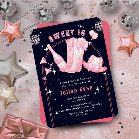 Invitation Foutaise marine bleu et rose doux 16 Anniversaire