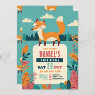 Invitation Fox Anniversaire Fête Forêt Thème Woods Boy Girl
