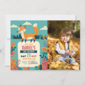 Invitation Fox Anniversaire Forêt Thème Woods Boy Photo (Devant)