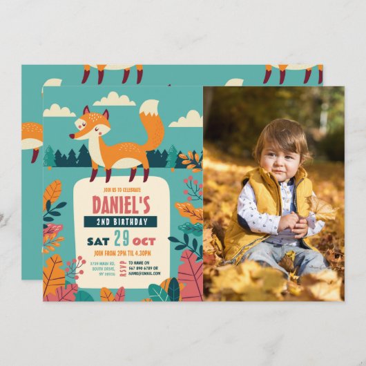 Invitation Fox Anniversaire Forêt Thème Woods Boy Photo (Devant / Derrière)