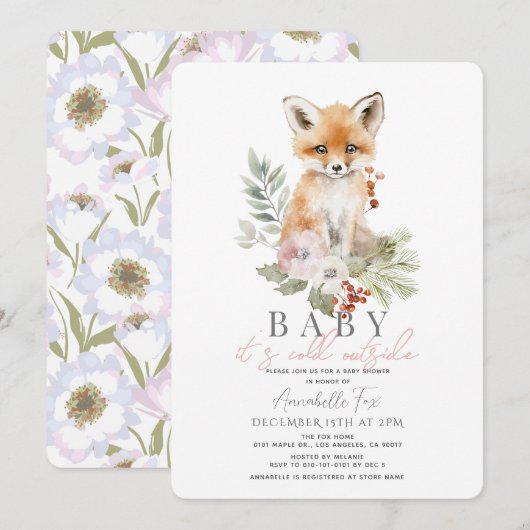 Invitation Fox Baby Il fait froid dehors Baby shower (Devant / Derrière)