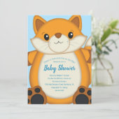 Invitation Fox Baby shower bleu (Debout devant)