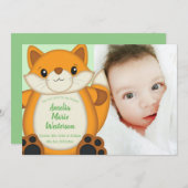 Invitation Fox Baby shower Bois animal (Devant / Derrière)