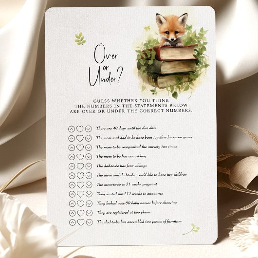 Invitation Fox Baby shower Jeu Plus ou moins?
