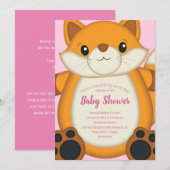 Invitation Fox Baby shower rose (Devant / Derrière)